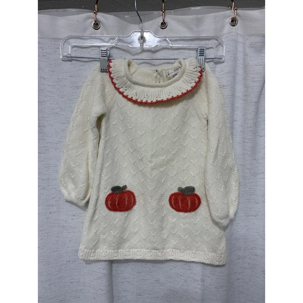 Max Studio Kids Cream Cable Knit Pumpkin Sweater Dress Fall Autumn Cute 18M
